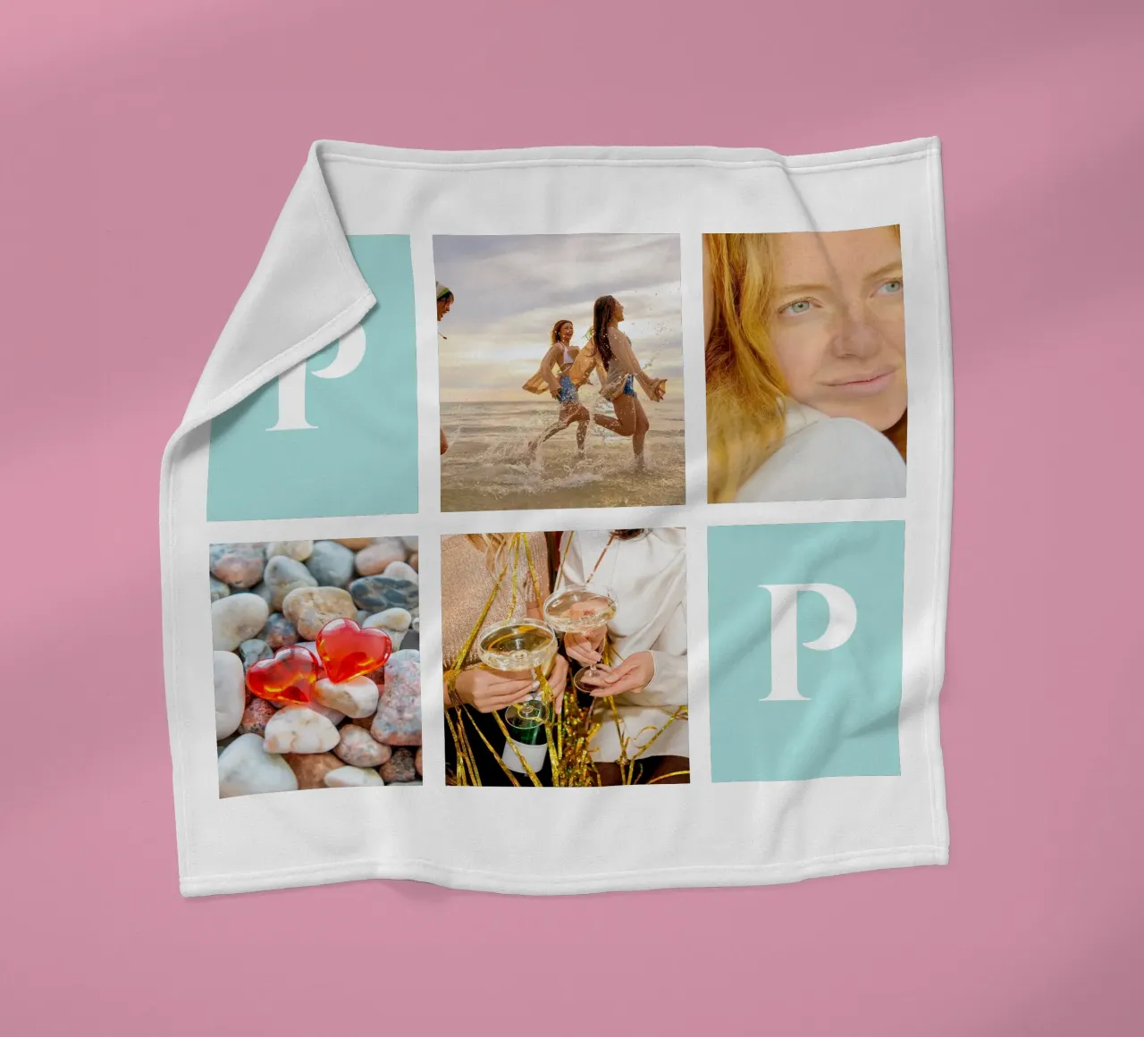 Collage personalizado: Añade fotos y monogramas fácilmente manta de franela de Studio Patruschka