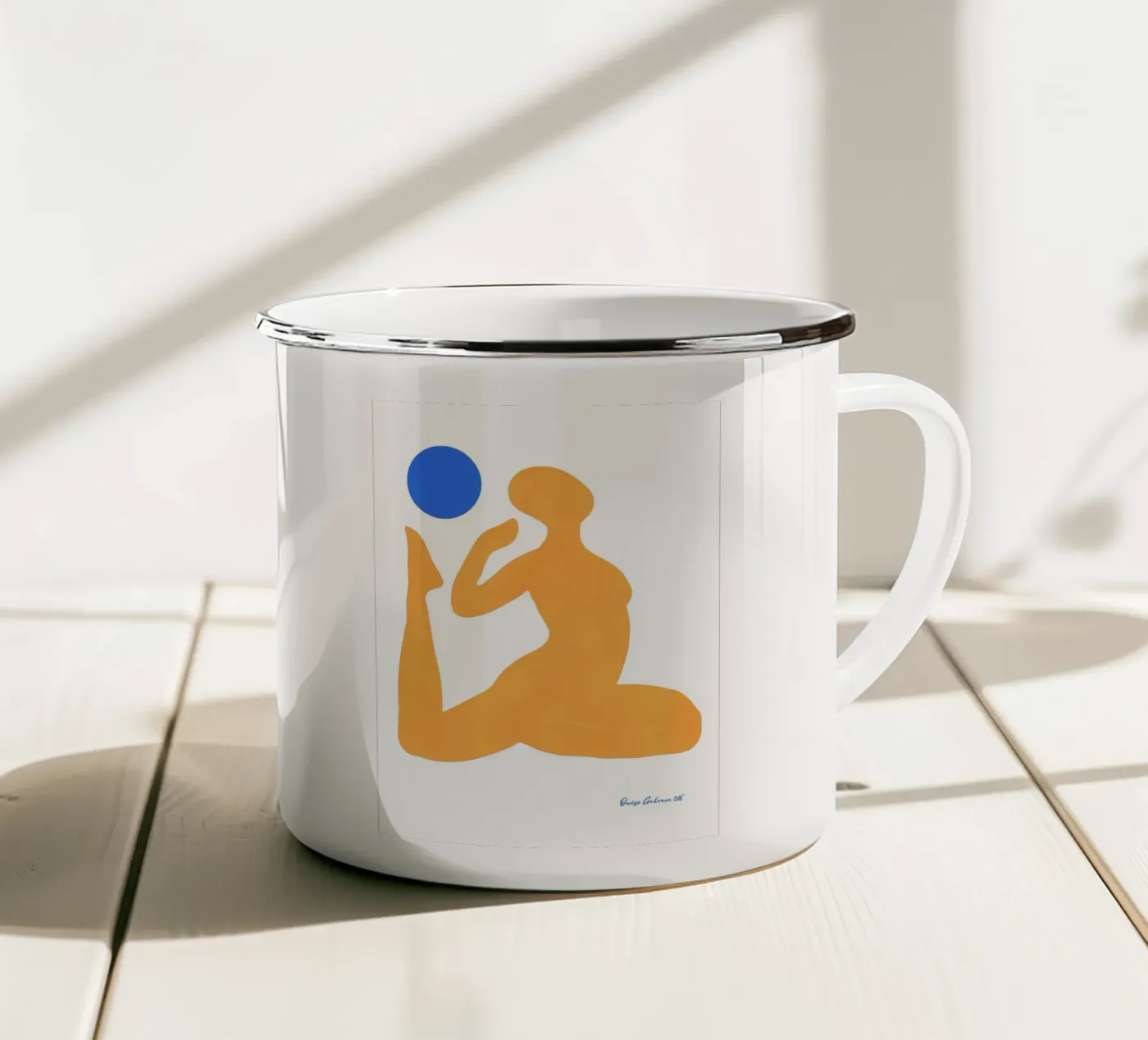 Patchwork Glow enamel mug by Mike Leymi