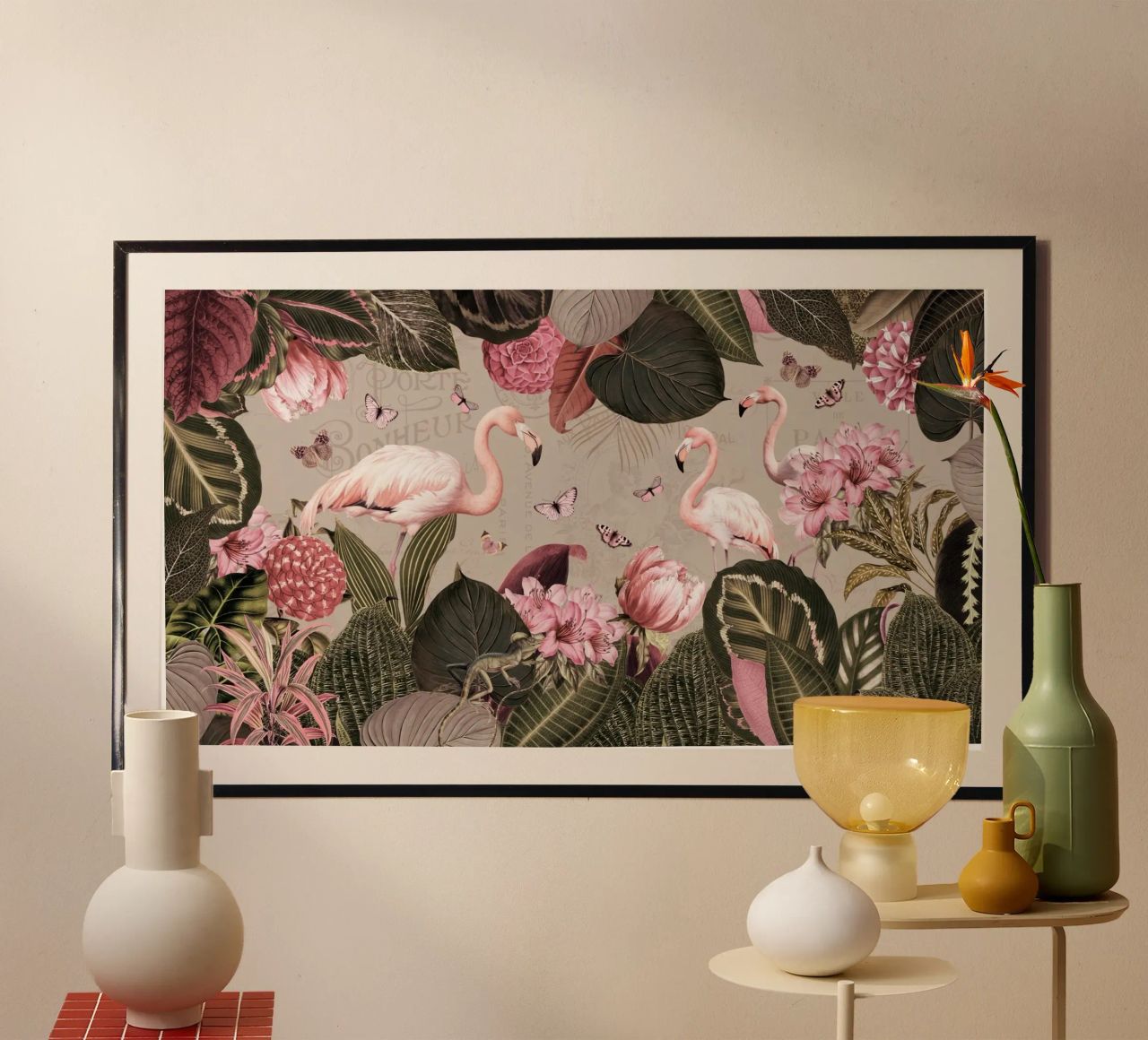 Vintage Tropical Flamingos Paradise Landscape (Paysage de paradis) poster de Vintage World - Uta Naumann