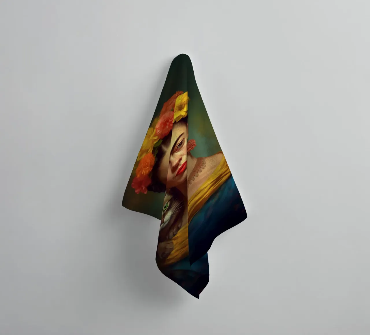 Frida's cat world towel by Carinaprint