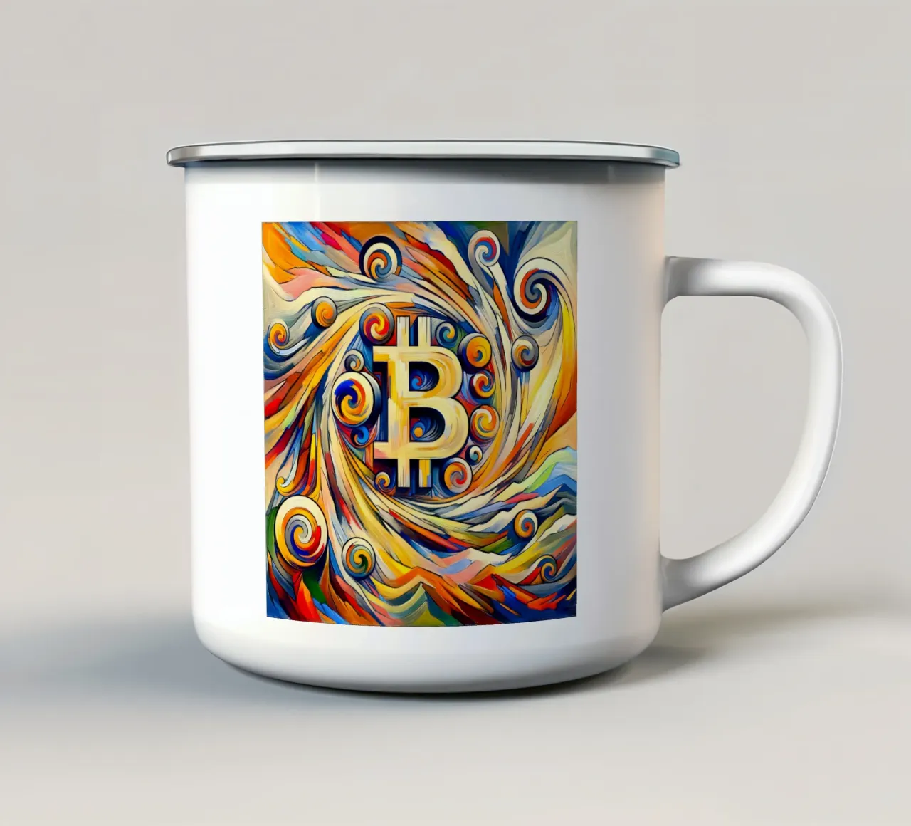 Swirl_BTC tazza in smalto da Crypto_Jungle