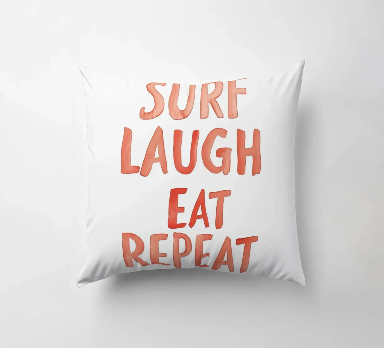 Surf Laugh Eat Repeat decorative cushion by treechild