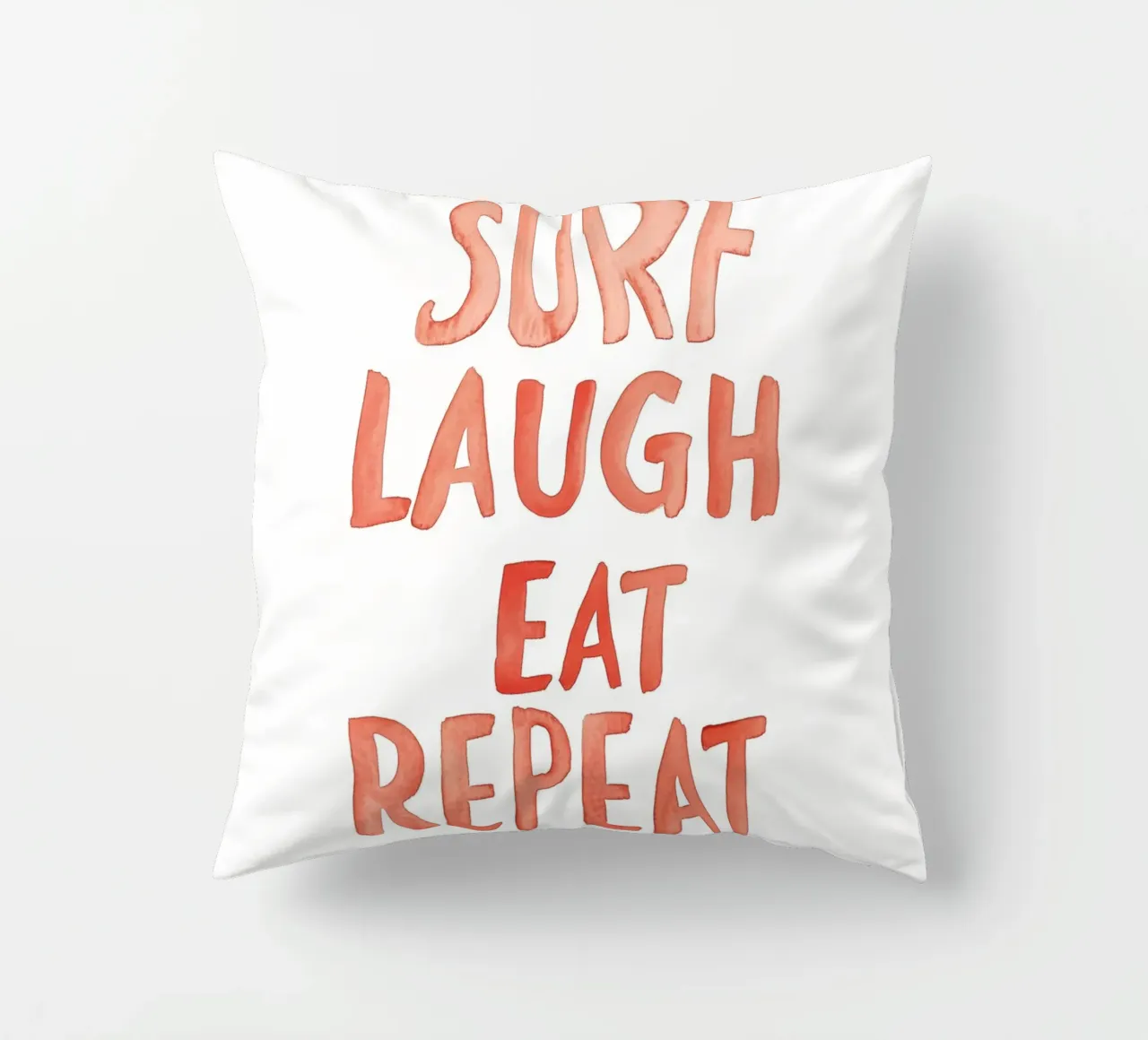 Surf Laugh Eat Repeat decorative cushion by treechild