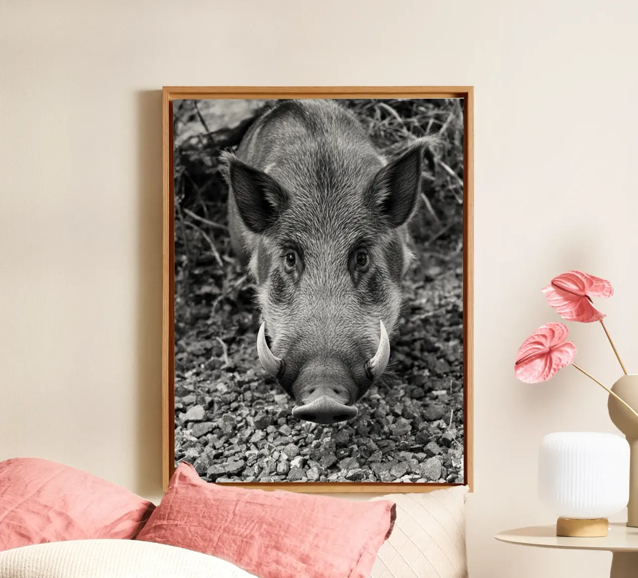 Wild zwijn oog in oog canvas met Baklijst van Art-Travel