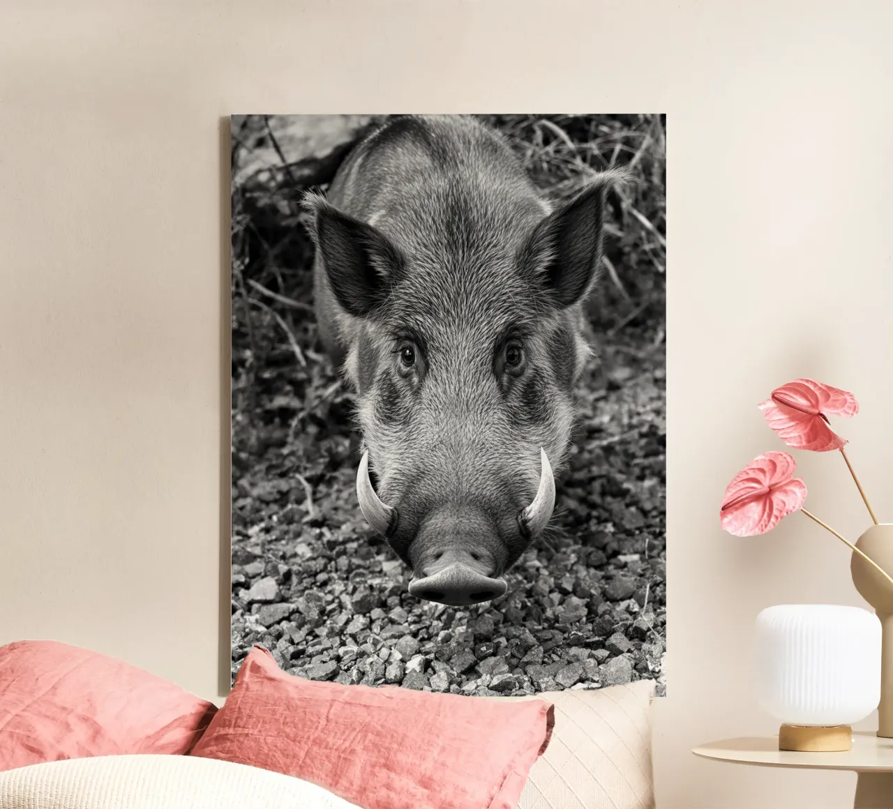 Wild zwijn oog in oog canvas met Baklijst van Art-Travel
