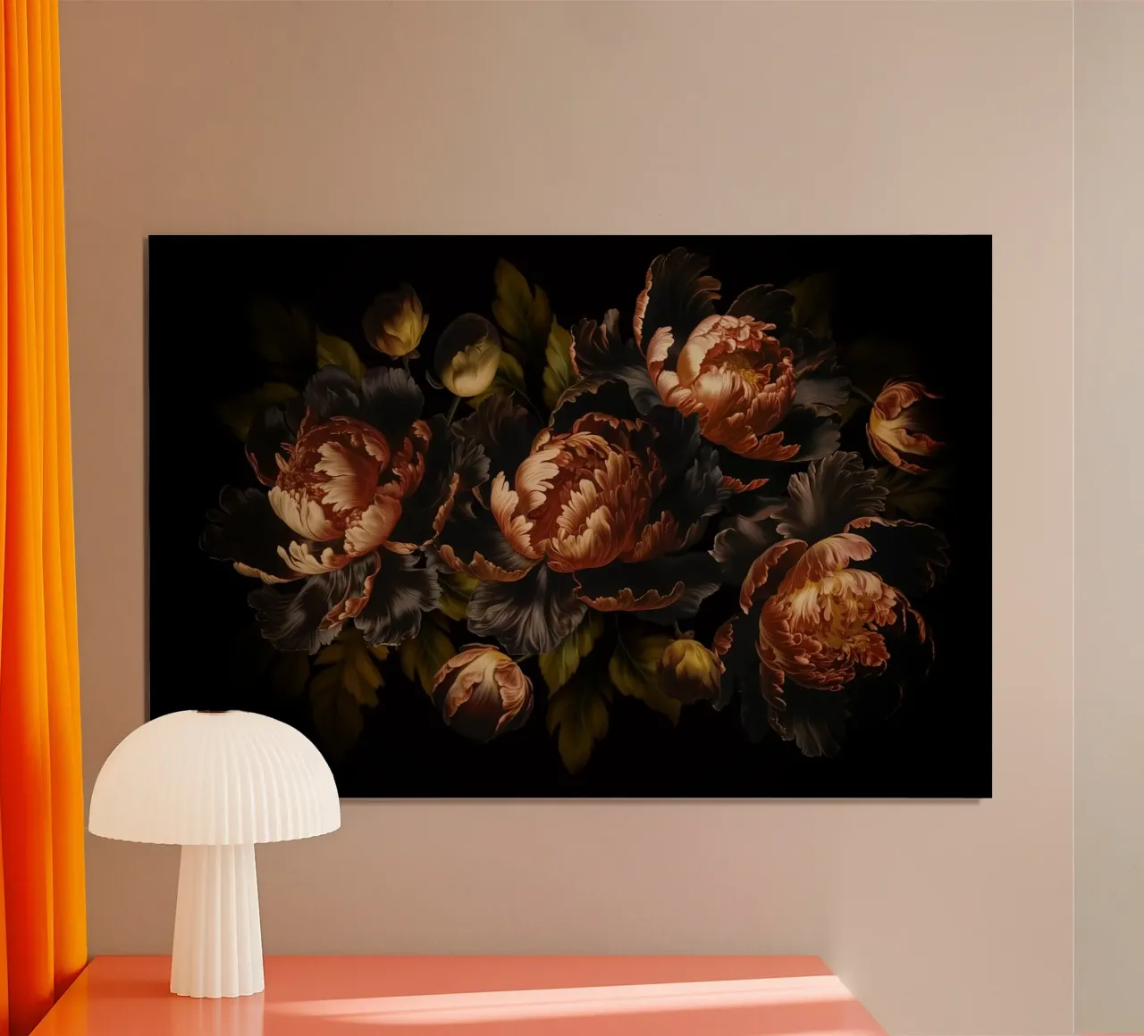 Rame scuro Peonie d'epoca Giardino barocco mistico poster con telaio in legno da Flower Garden - Uta Naumann