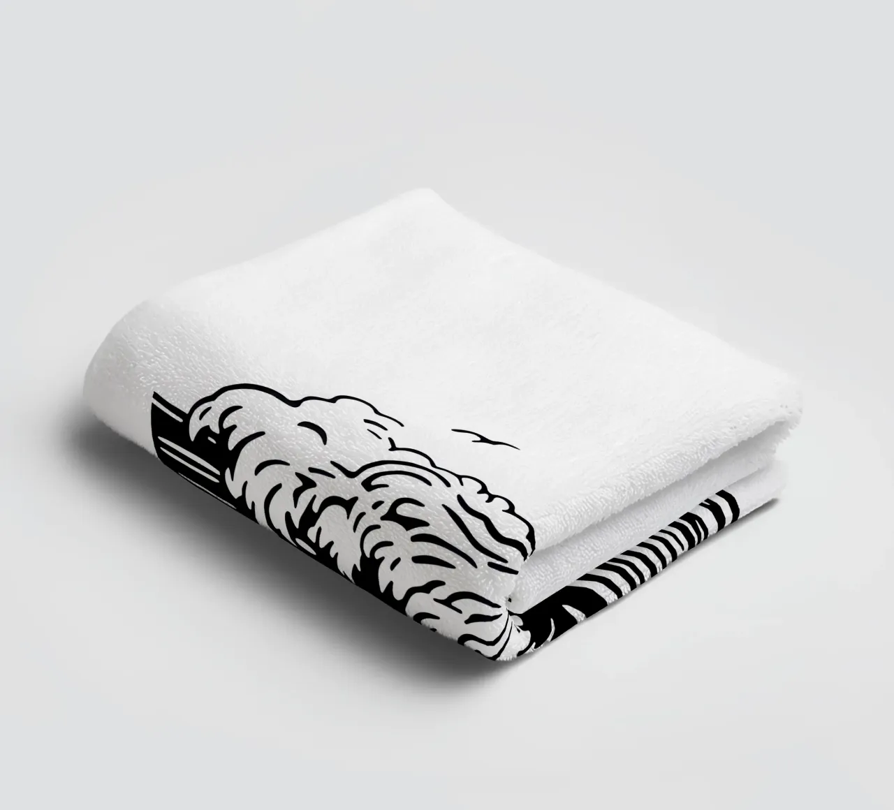 Seagull and fish in the waves | Maritime motif towel by Autofocus
