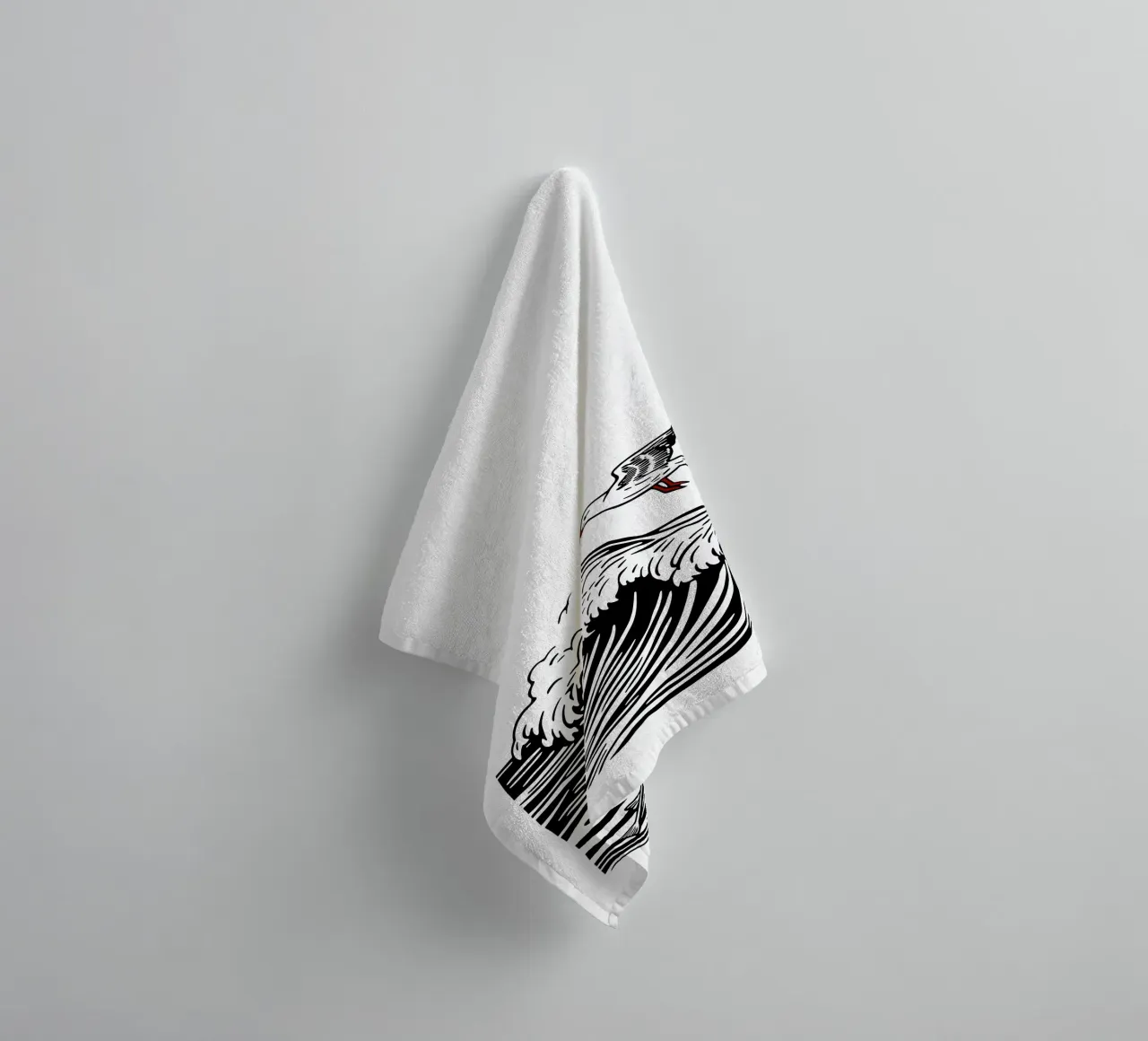 Seagull and fish in the waves | Maritime motif towel by Autofocus