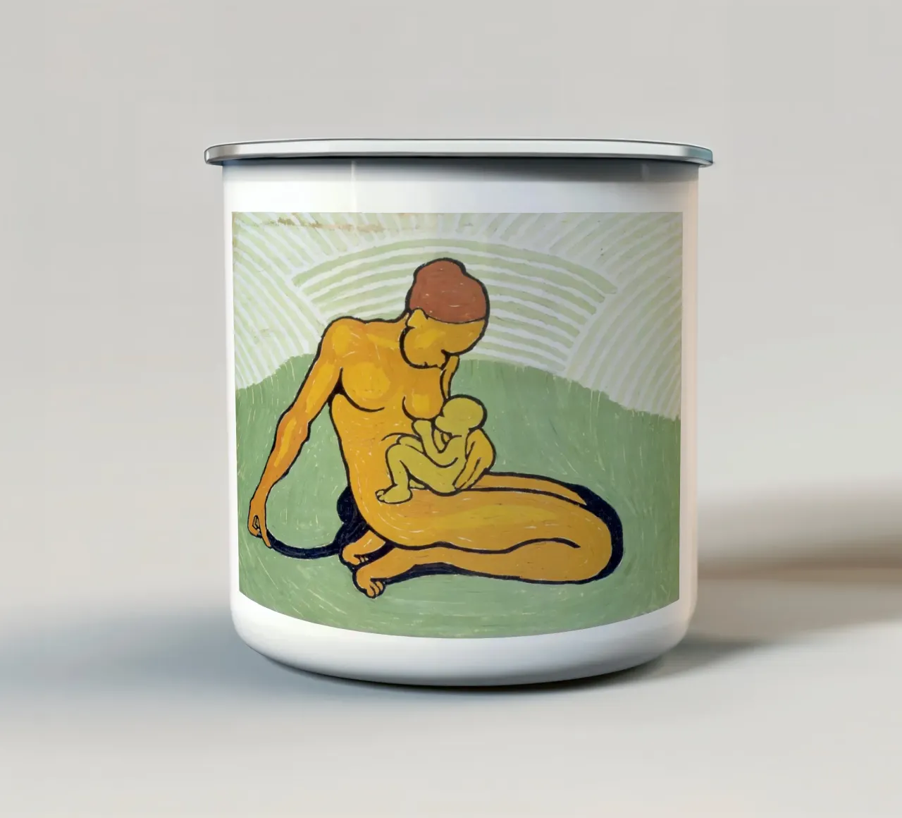 Wilhelm Morgner - Madre con bambino su terreno verde tazza in smalto da ARTOTHEK