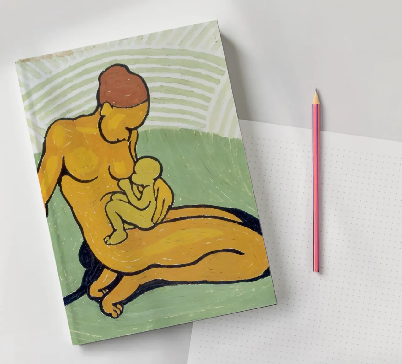 Wilhelm Morgner - Mother with child on green ground notebook by ARTOTHEK