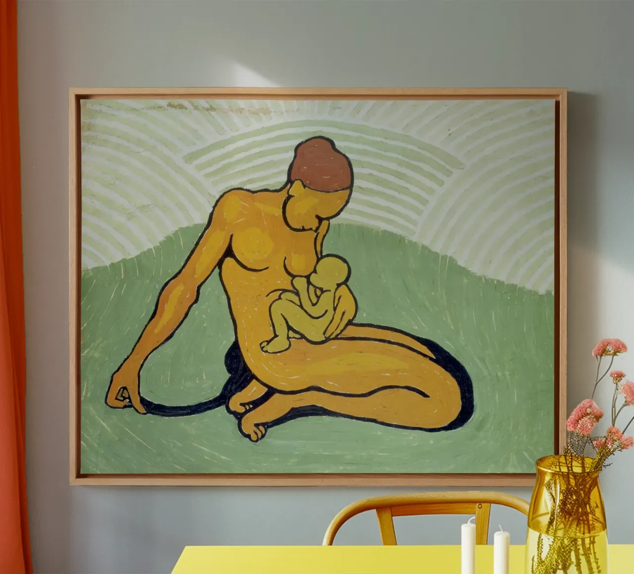 Wilhelm Morgner - Moeder met kind op groene grond canvas met Baklijst van ARTOTHEK