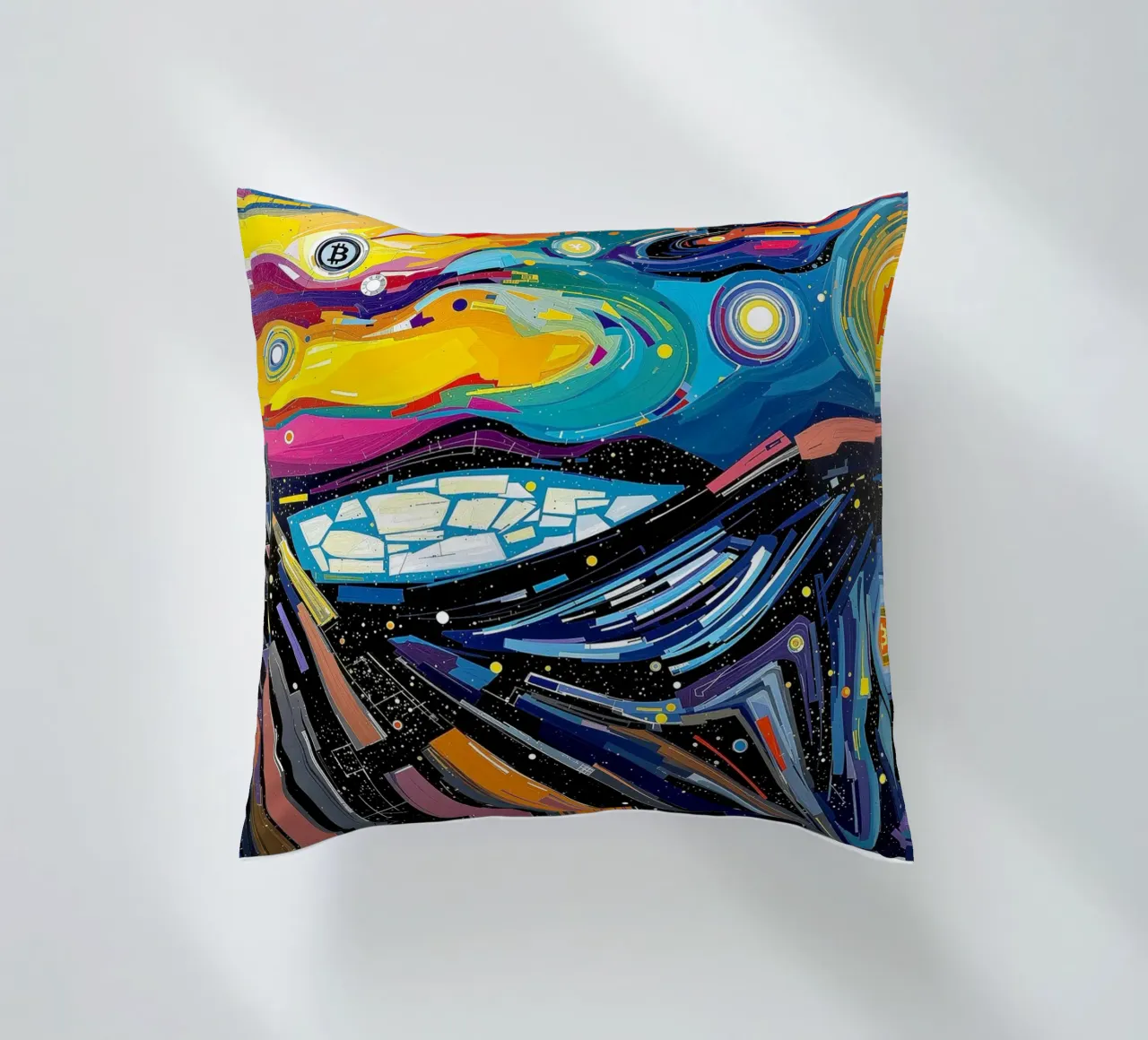 Abstract_III_BTC decorative cushion by Crypto_Jungle