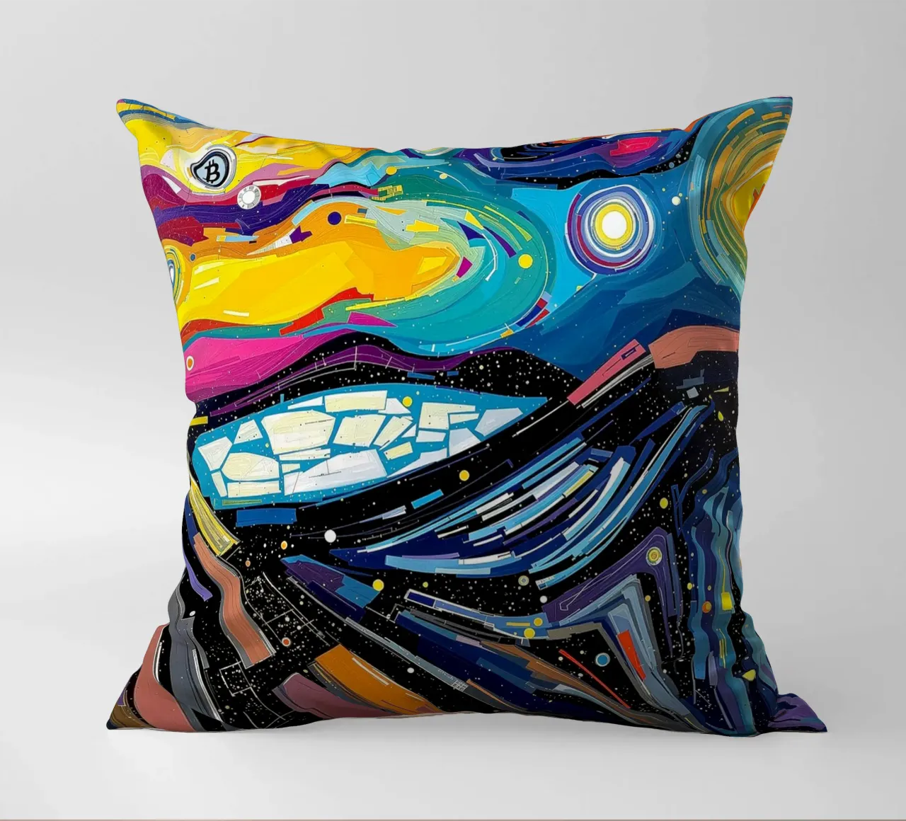 Abstract_III_BTC decorative cushion by Crypto_Jungle