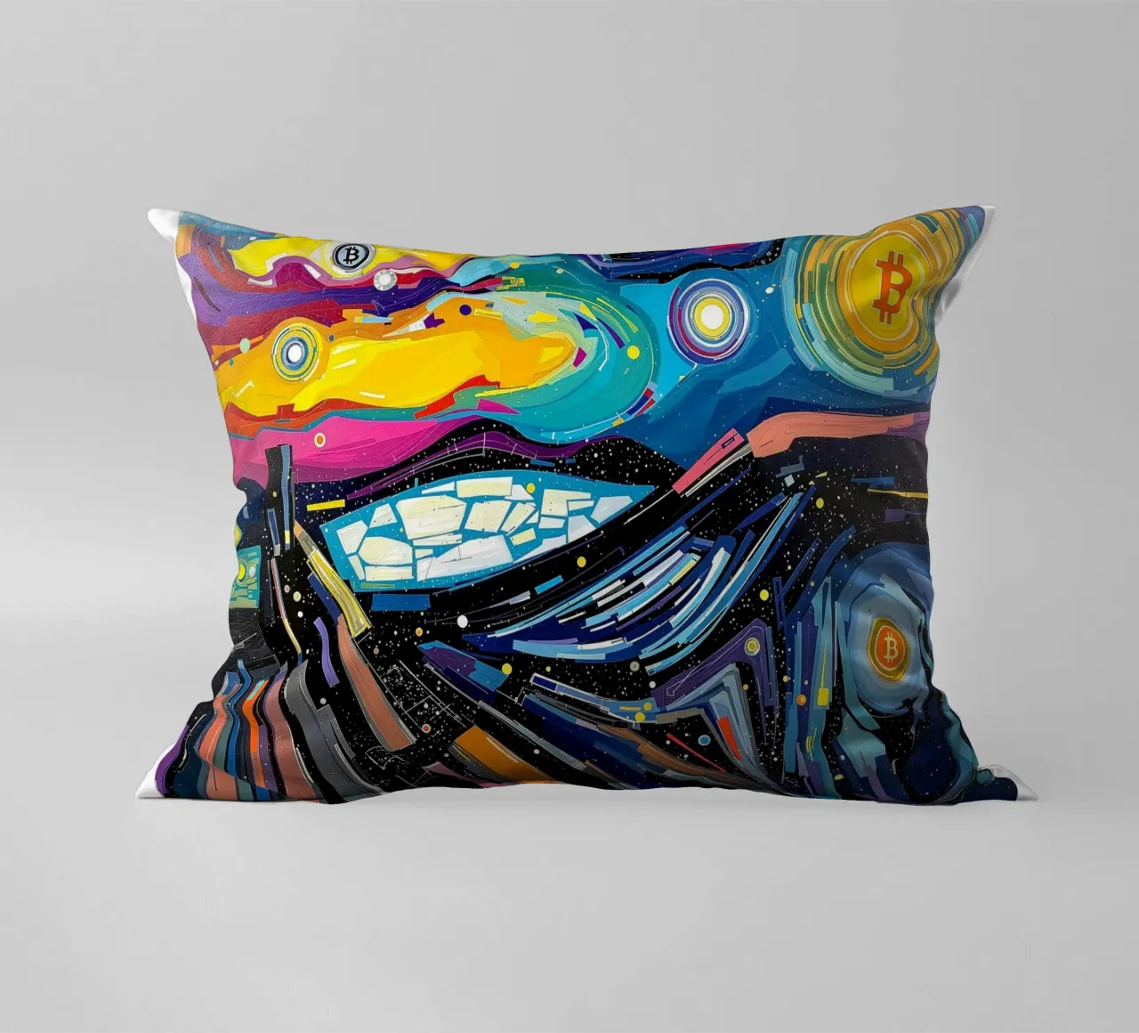 Abstract_III_BTC decorative cushion by Crypto_Jungle