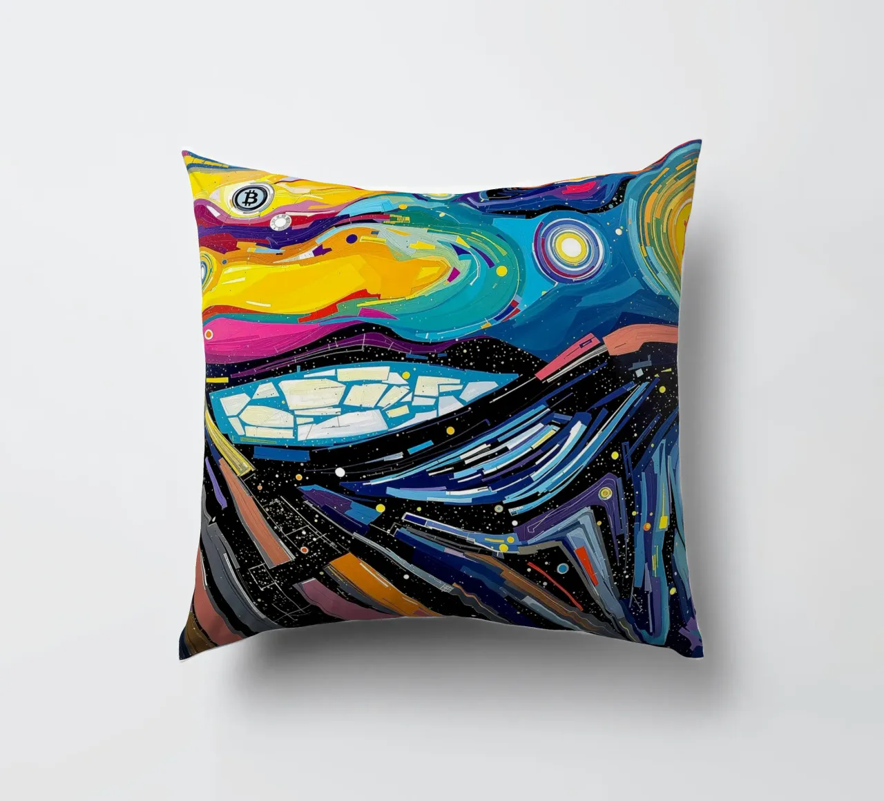 Abstract_III_BTC decorative cushion by Crypto_Jungle