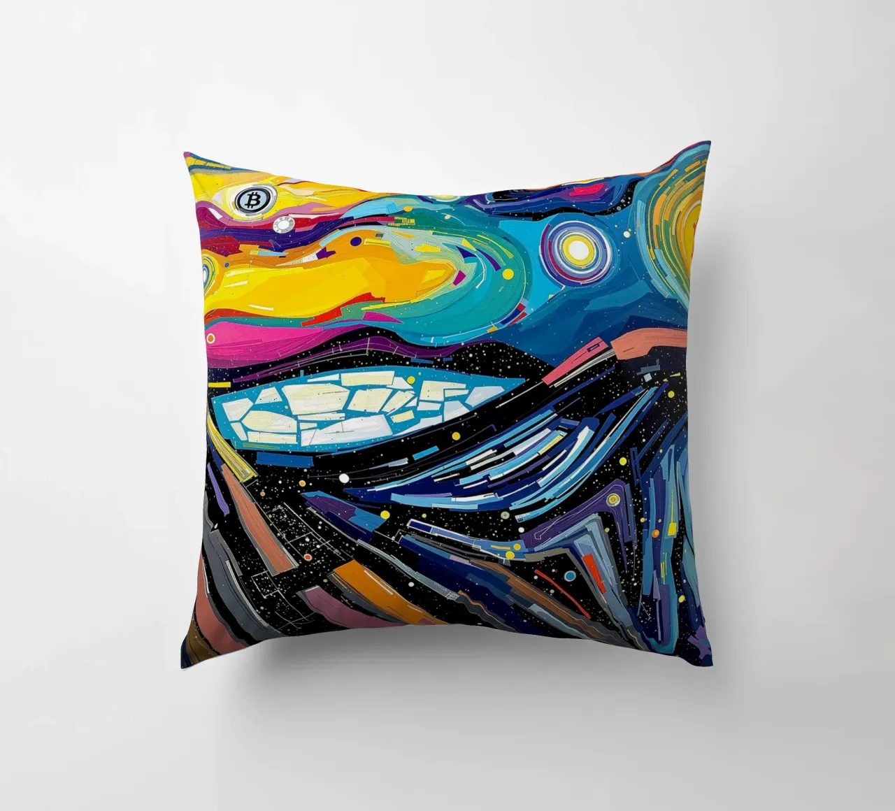 Abstract_III_BTC decorative cushion by Crypto_Jungle
