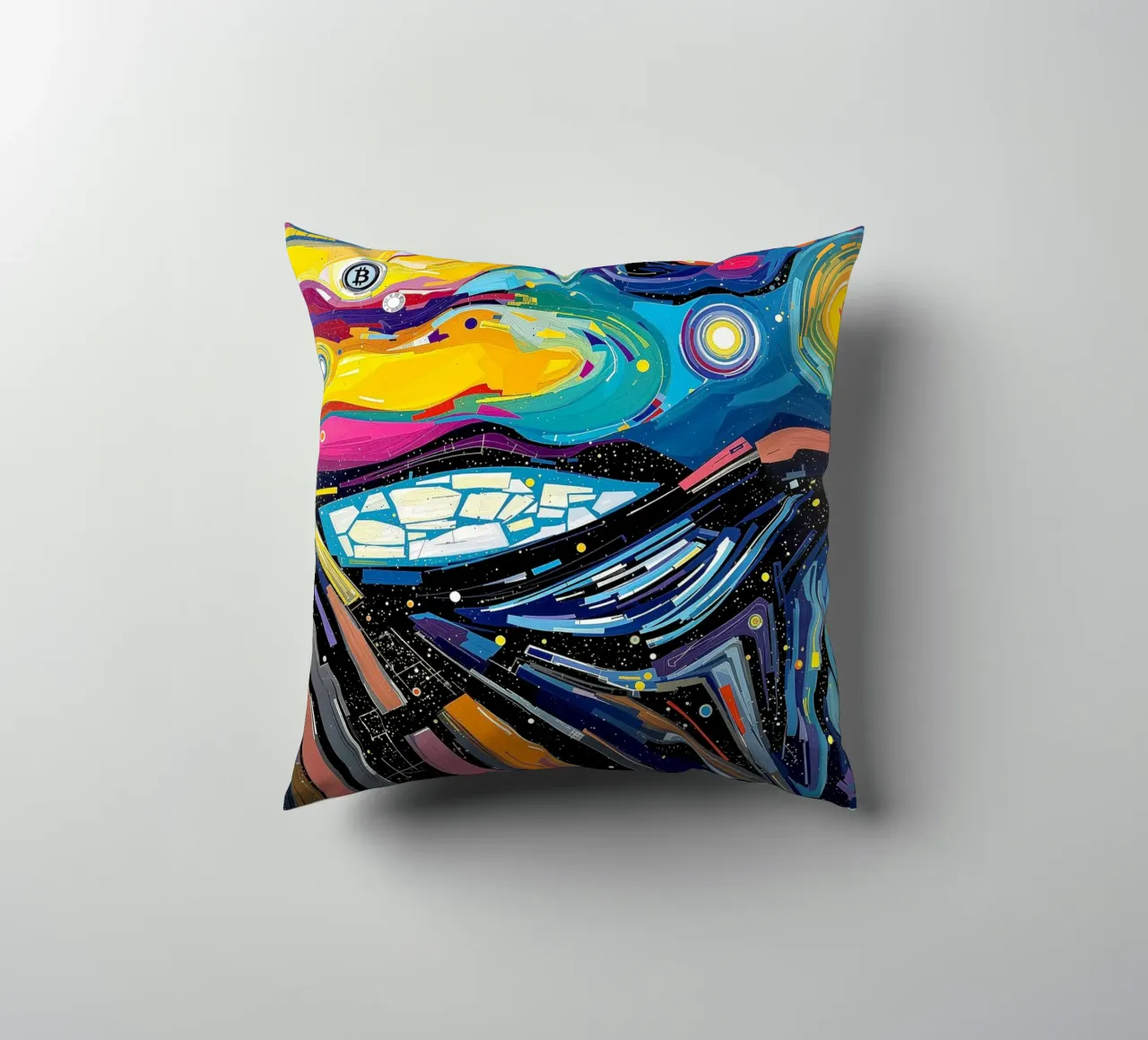 Abstract_III_BTC decorative cushion by Crypto_Jungle
