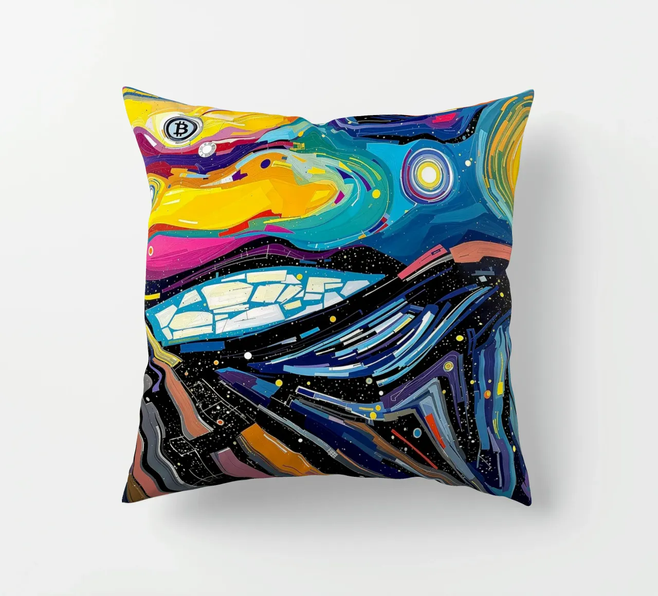 Abstract_III_BTC decorative cushion by Crypto_Jungle