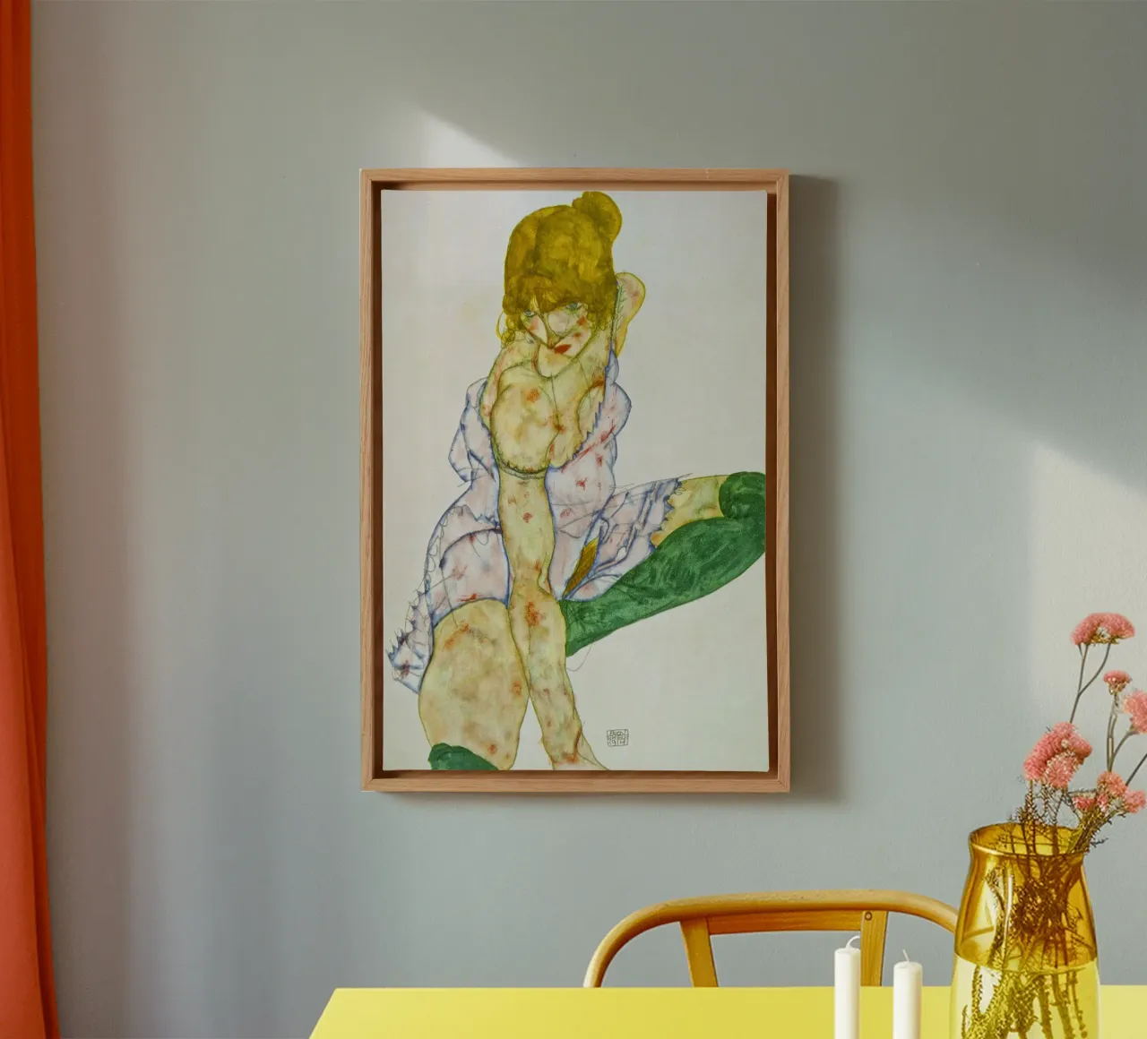 Egon Schiele - Blond girl with green stockings canvas by ARTOTHEK