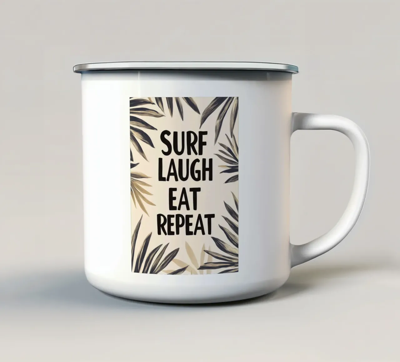 Surf Laugh Eat repeat No 2 tazza in smalto da treechild
