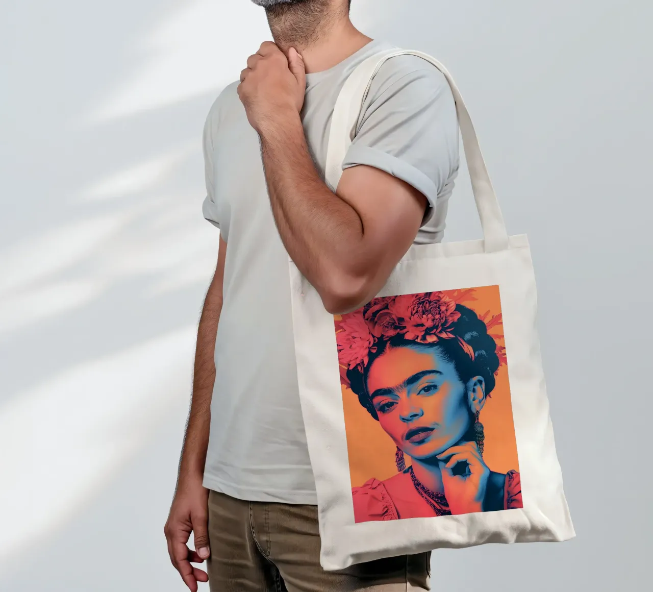 Frida pop art in spiaggia borsa in juta da Carinaprint