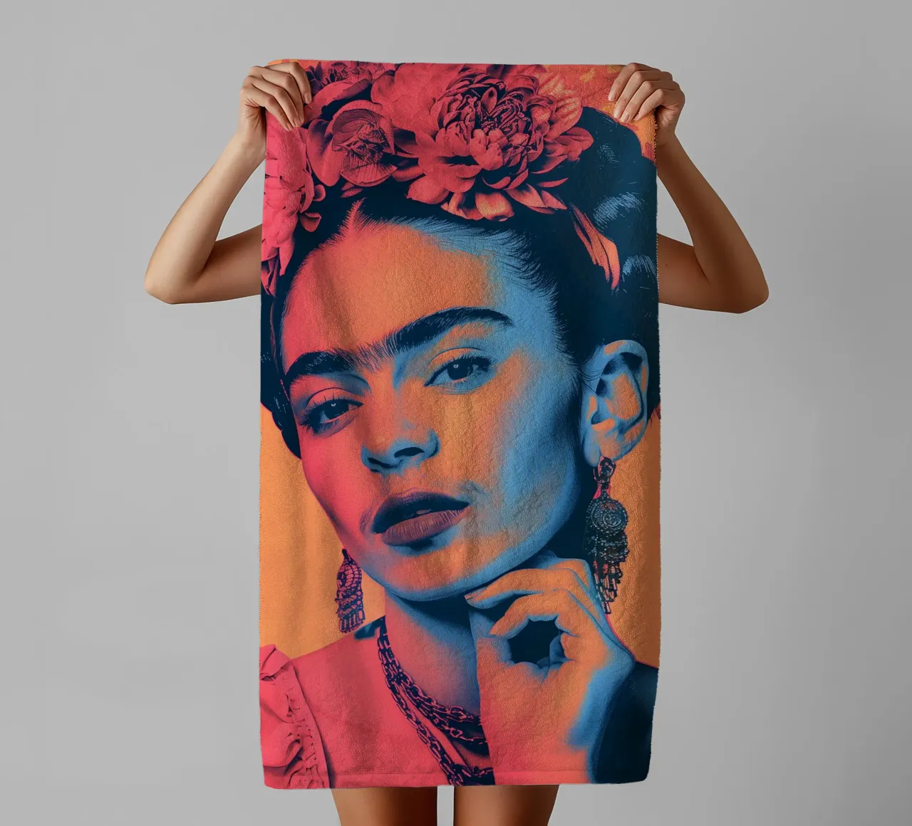 Frida pop art in spiaggia asciugamano da bagno da Carinaprint