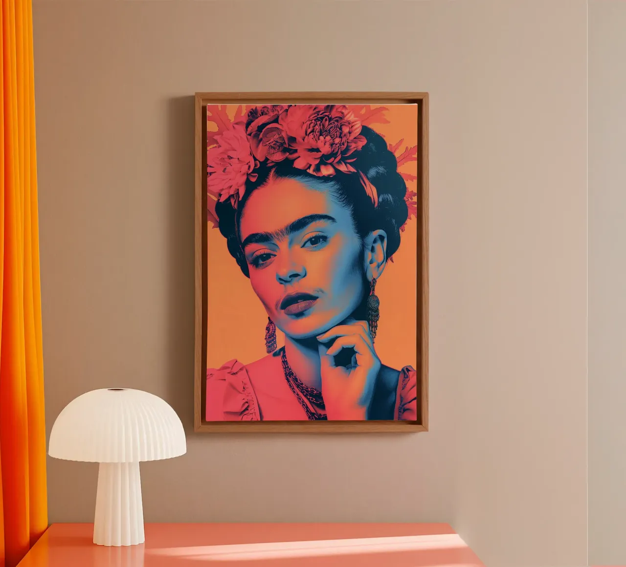 Frida pop art in spiaggia tela con Cornice a cassetta da Carinaprint