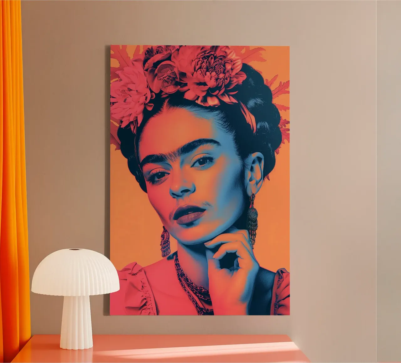 Frida pop art in spiaggia tela con Cornice a cassetta da Carinaprint