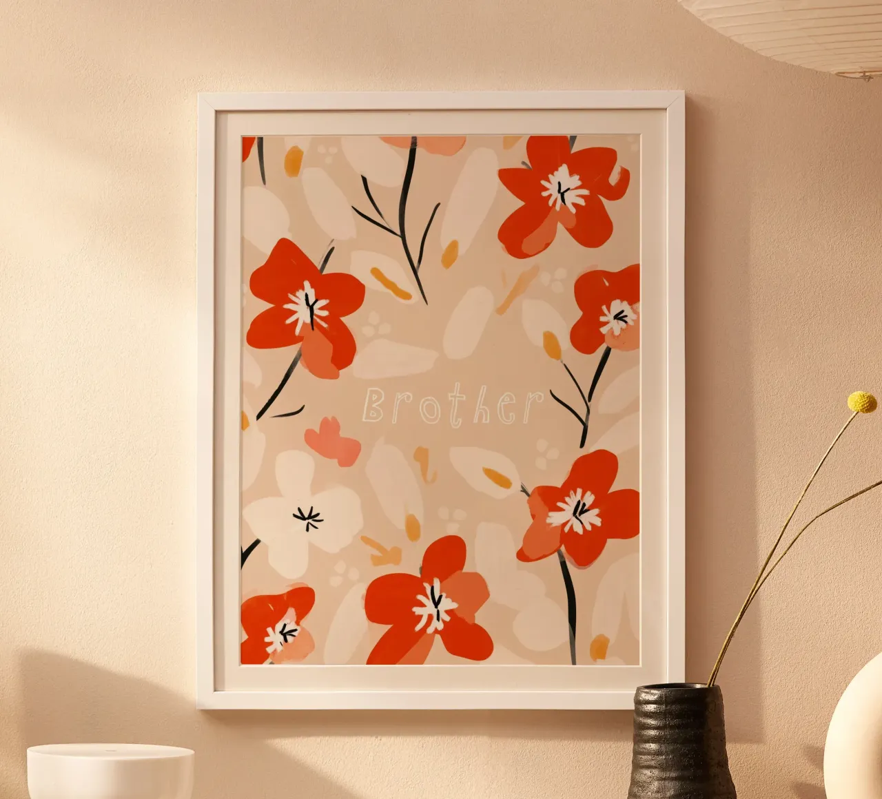 Brother (White Text) poster con telaio in plastica da treechild
