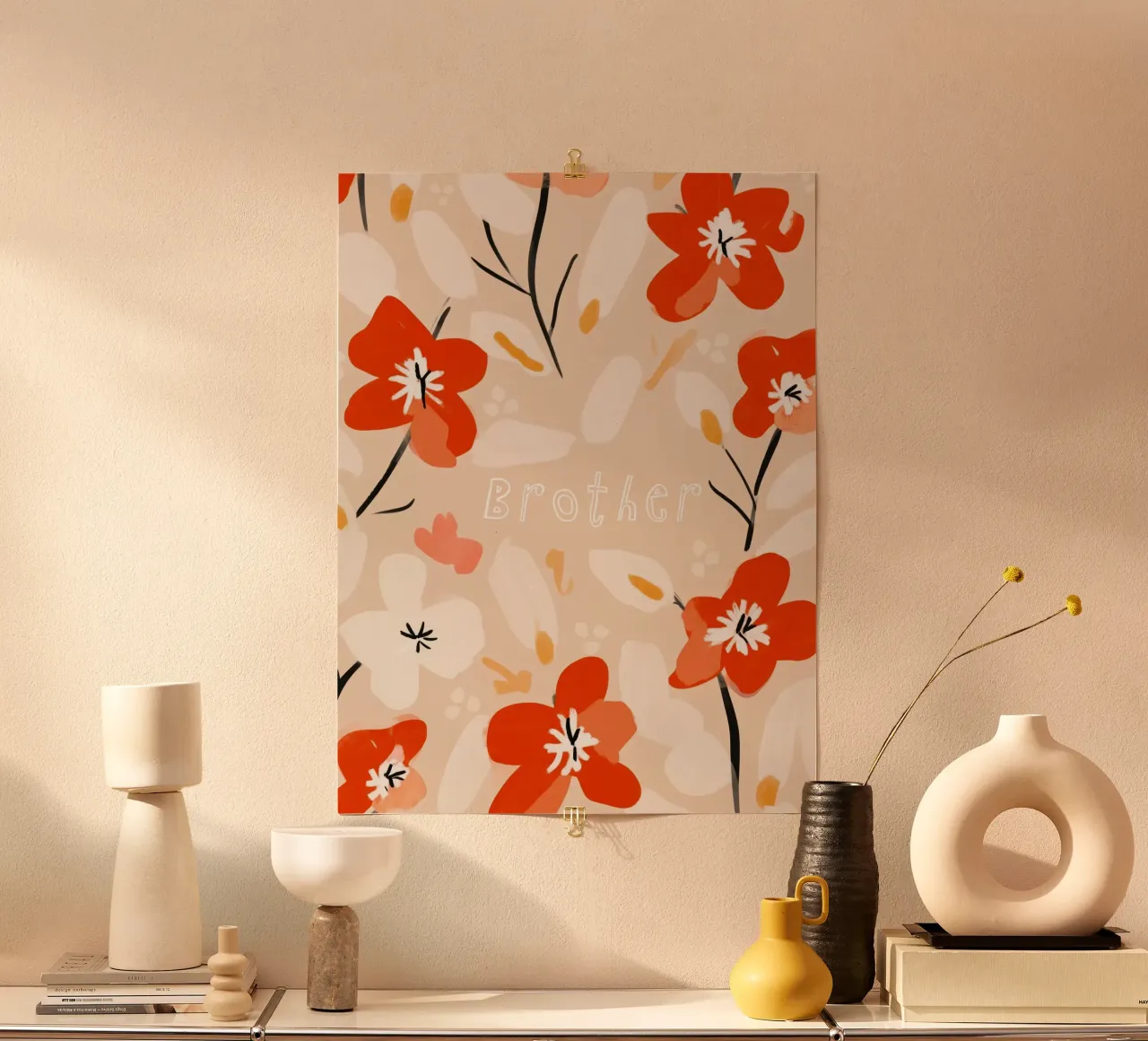 Brother (White Text) poster con telaio in plastica da treechild