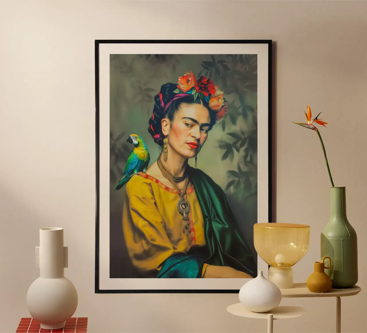 Frida Vogel Liebe poster con telaio in legno da Carinaprint