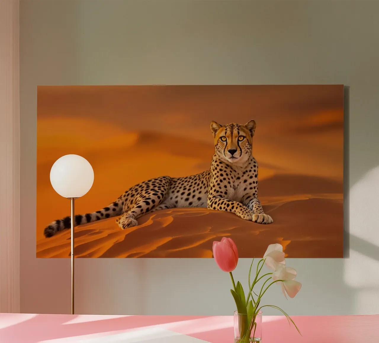 Cheetah of the Moroccan desert canvas with Floater frame by Art-Travel