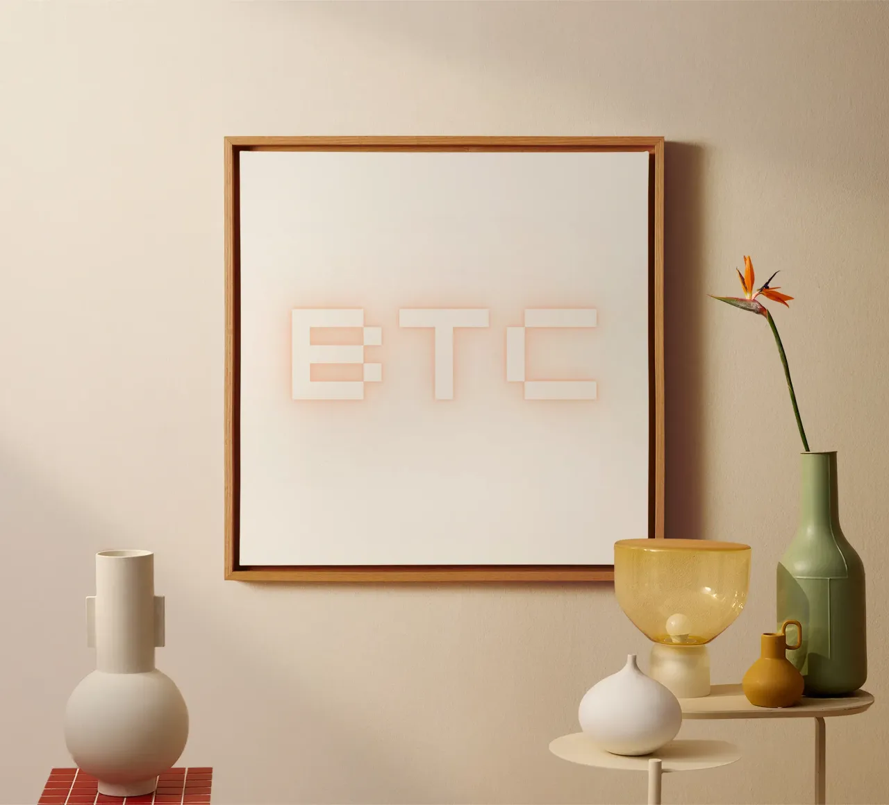 BTC_Glow Orange tela con Cornice a cassetta da Crypto_Jungle