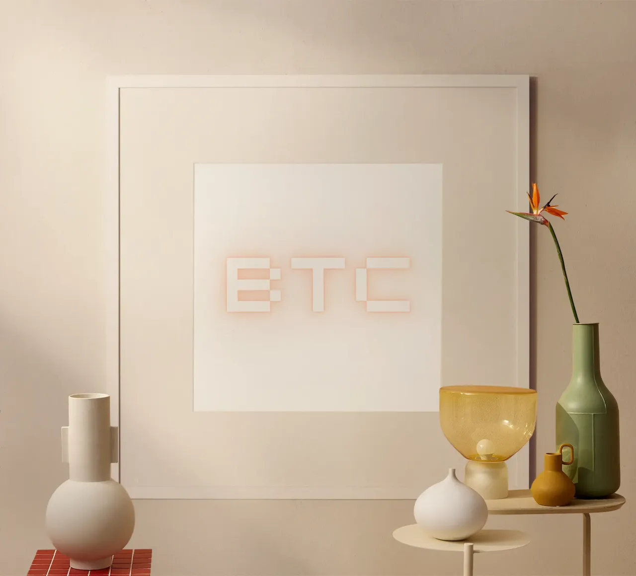 BTC_Glow Orange poster con telaio in legno da Crypto_Jungle