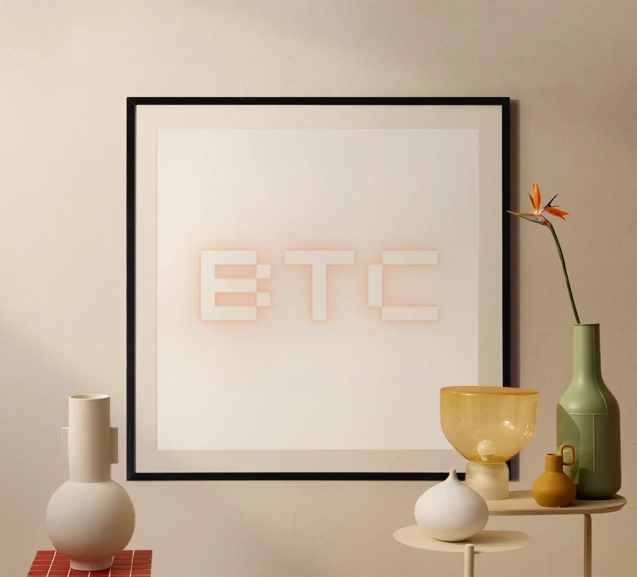BTC_Glow Orange poster con telaio in legno da Crypto_Jungle