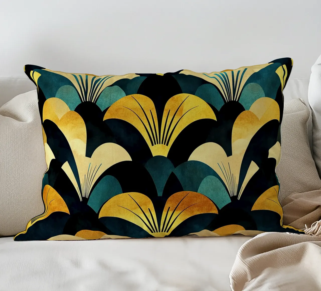 Art déco "Golden Deco Horizons" cuscino da Nikis Art Studio