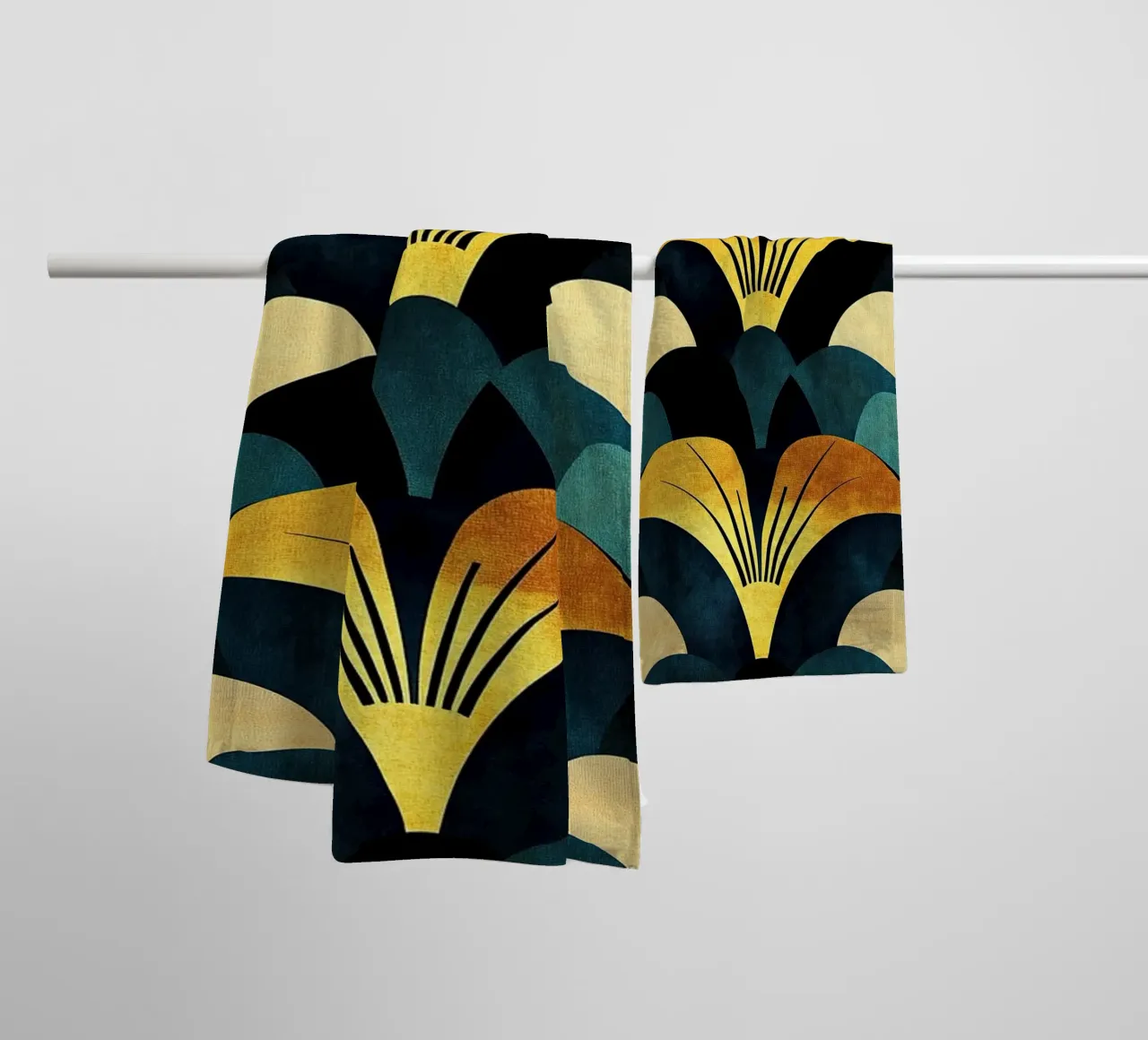 Art déco "Golden Deco Horizons" asciugamano da bagno da Nikis Art Studio