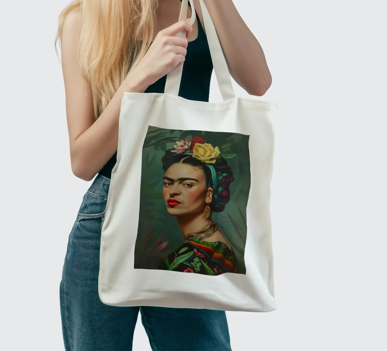 Elegante Frida tropicale borsa in juta da Carinaprint