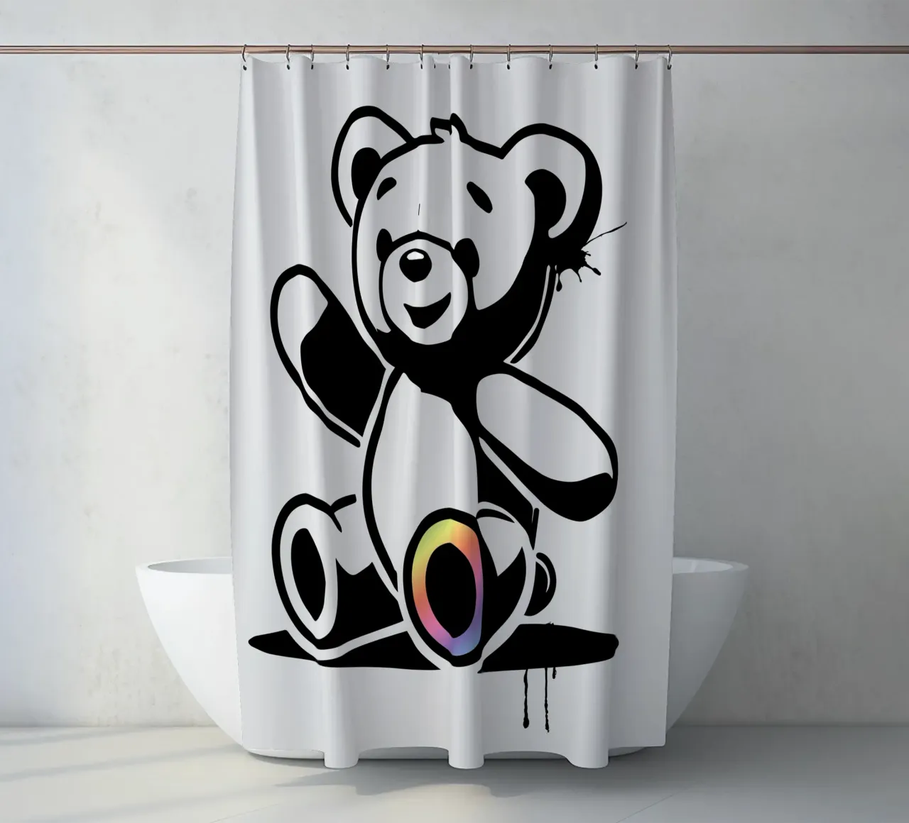Orsetto a stencil con accenti arcobaleno tenda da doccia da namosh