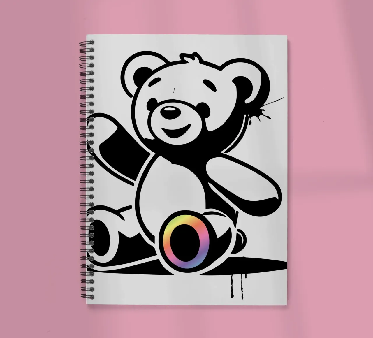 Stencil teddy bear with rainbow accent spiral notebook by namosh