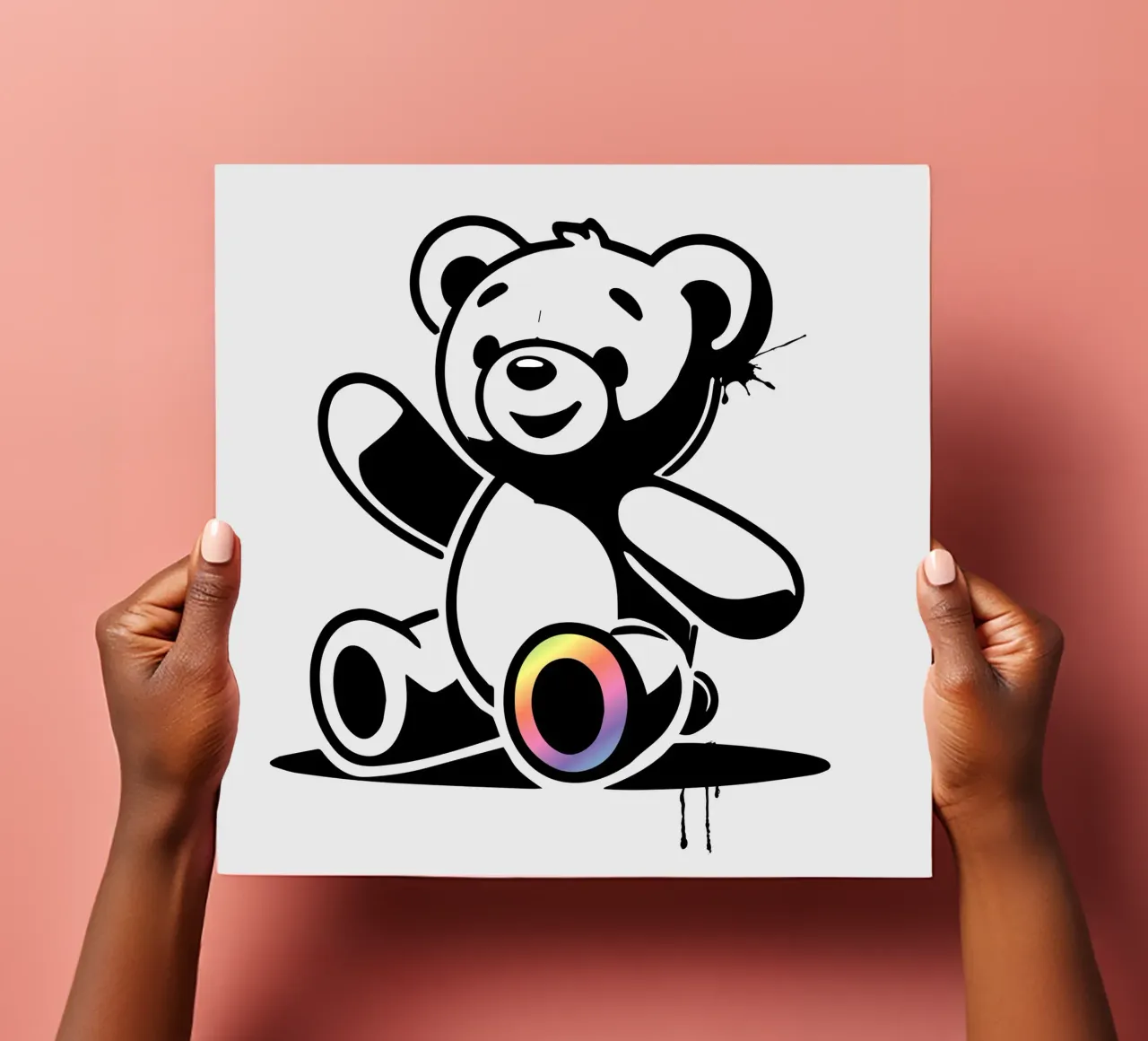Stencil Teddy mit Regenbogenakzent Stickerbogen von namosh