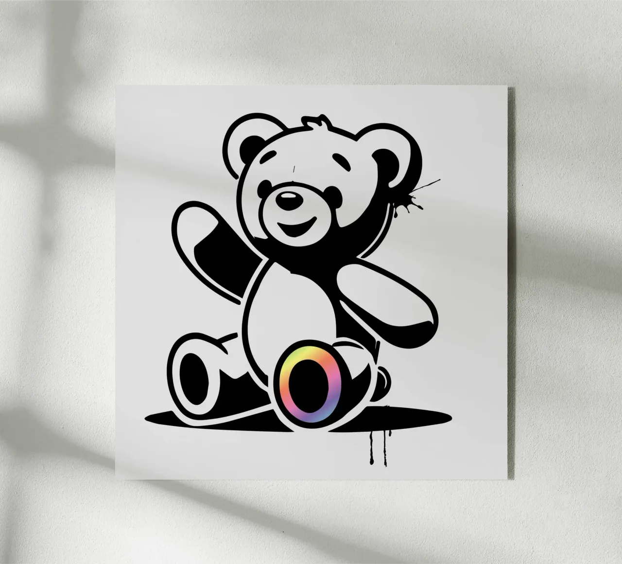 Orsetto a stencil con accenti arcobaleno plexiglass da namosh