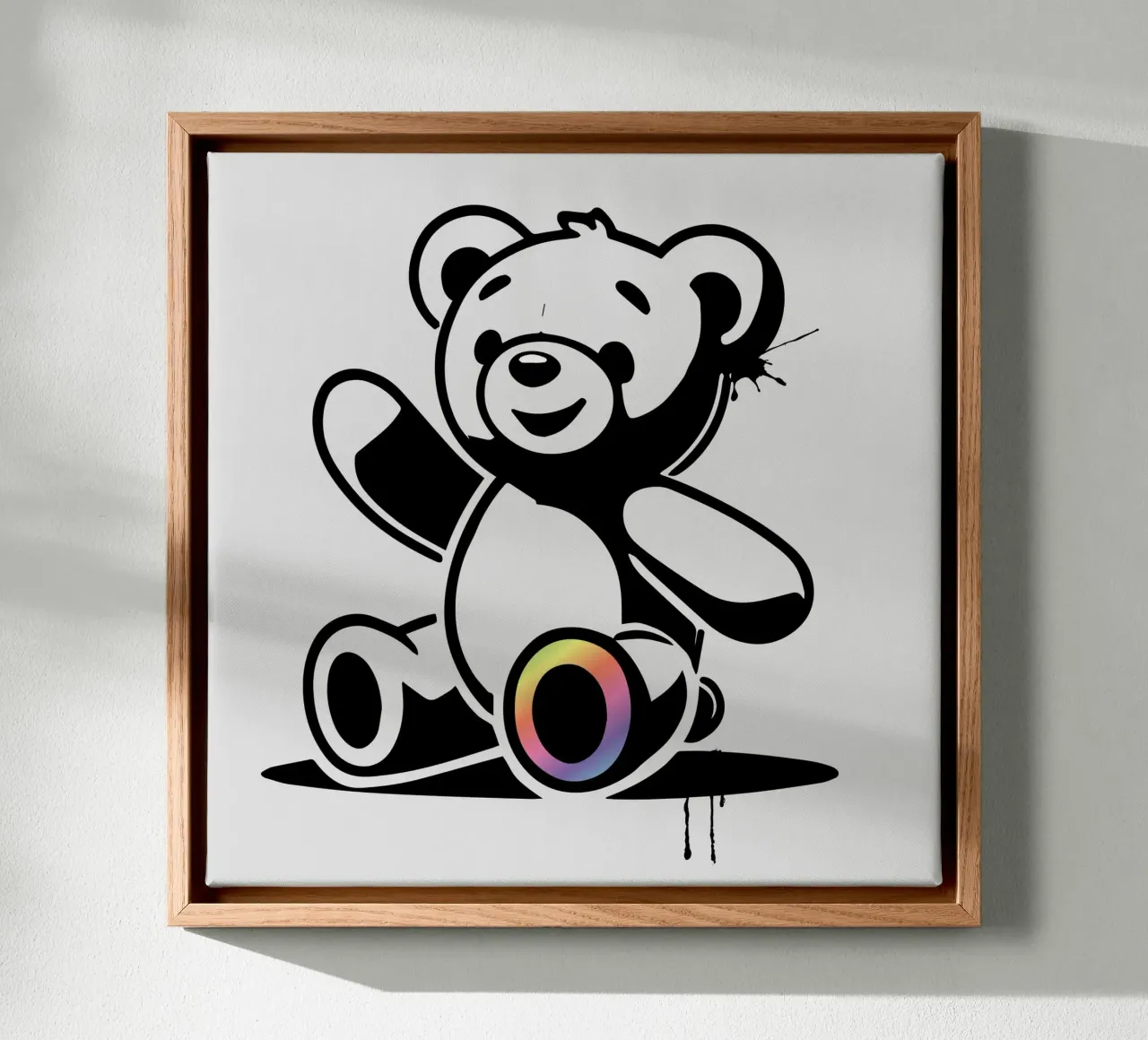 Orsetto a stencil con accenti arcobaleno tela con Cornice a cassetta da namosh