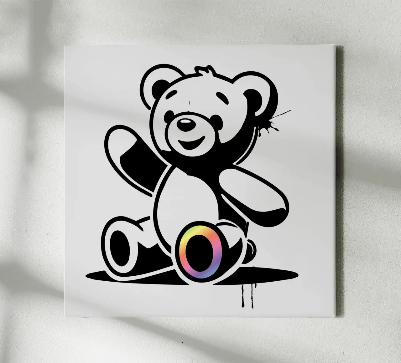 Orsetto a stencil con accenti arcobaleno tela con Cornice a cassetta da namosh