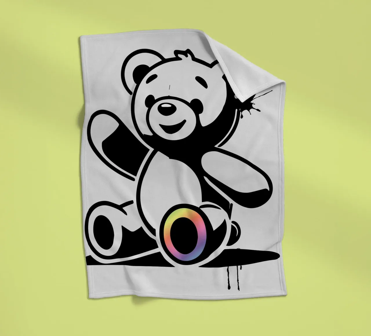 Orsetto a stencil con accenti arcobaleno coperta in pile da namosh