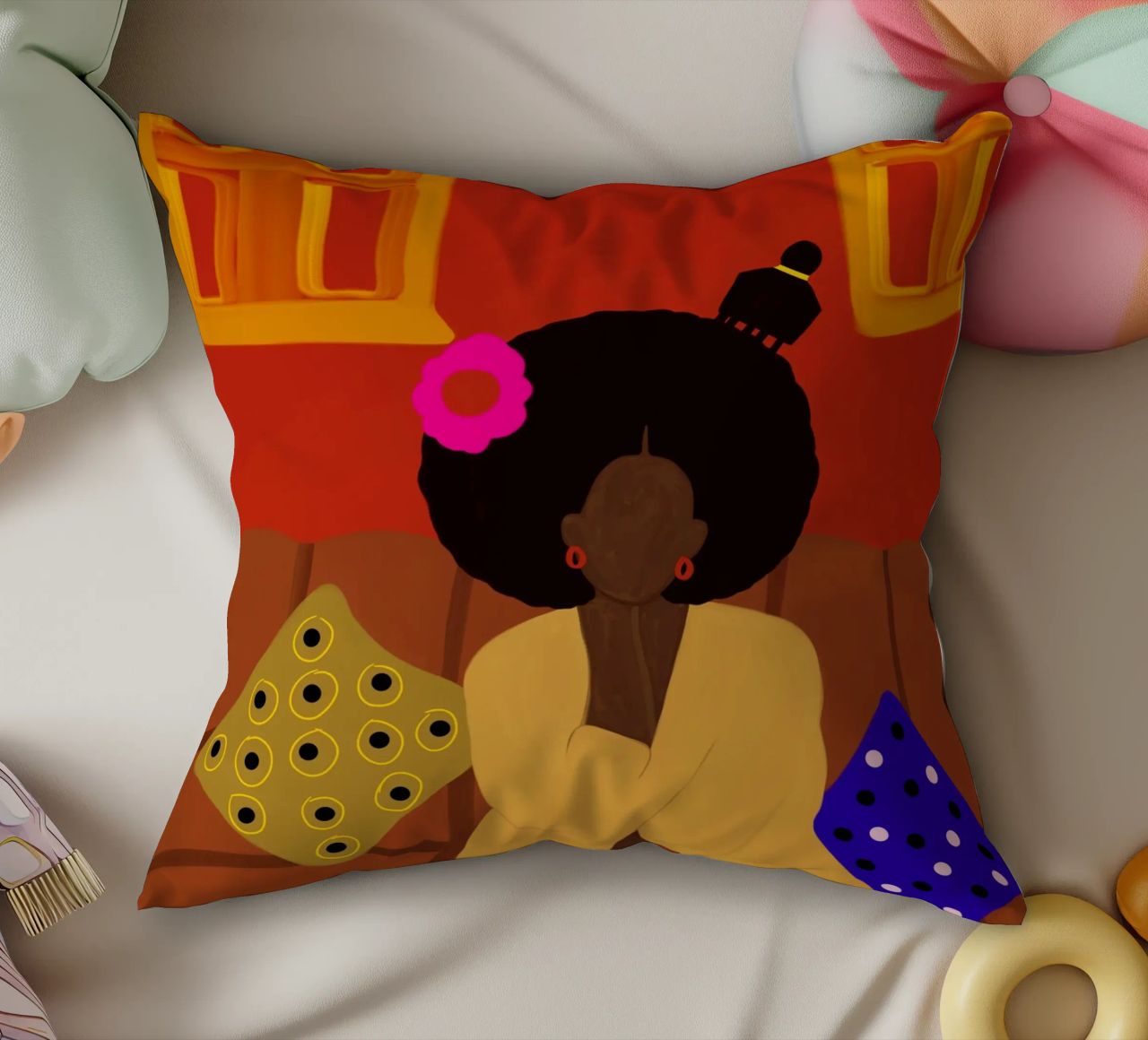 Afro Blossom decorative cushion by Mathudace Créas