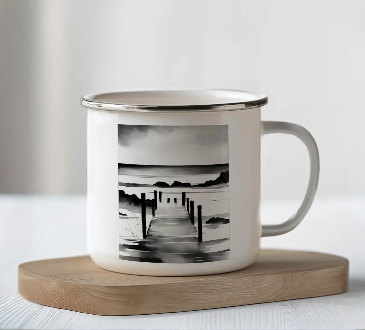 Steg am See - Aquarell tazza in smalto da Ohkimiko