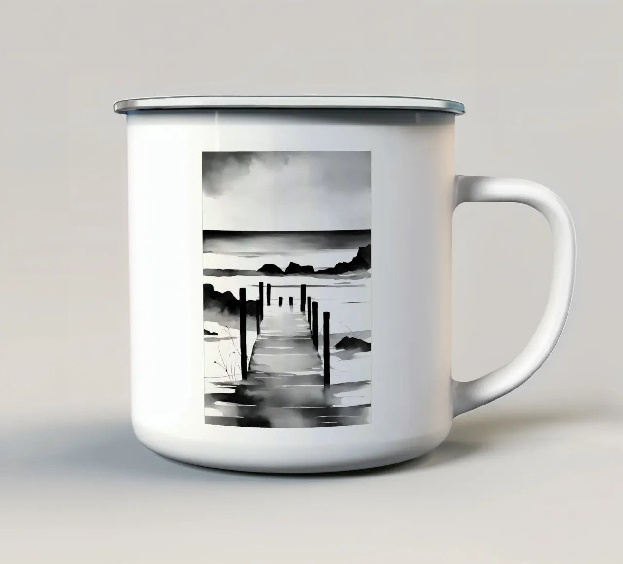 Steg am See - Aquarell tazza in smalto da Ohkimiko