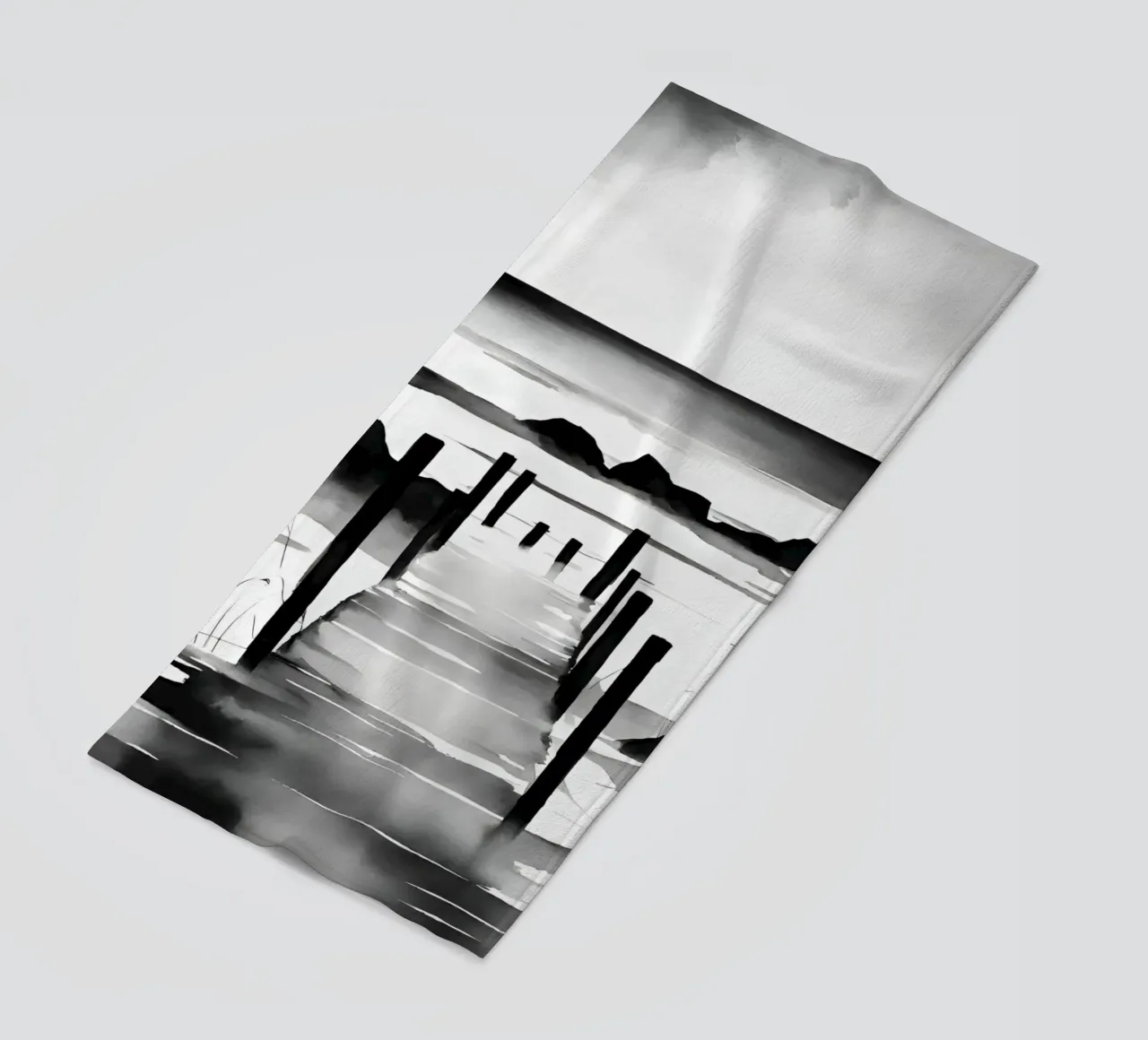 Steg am See - Aquarell beach towel by Ohkimiko