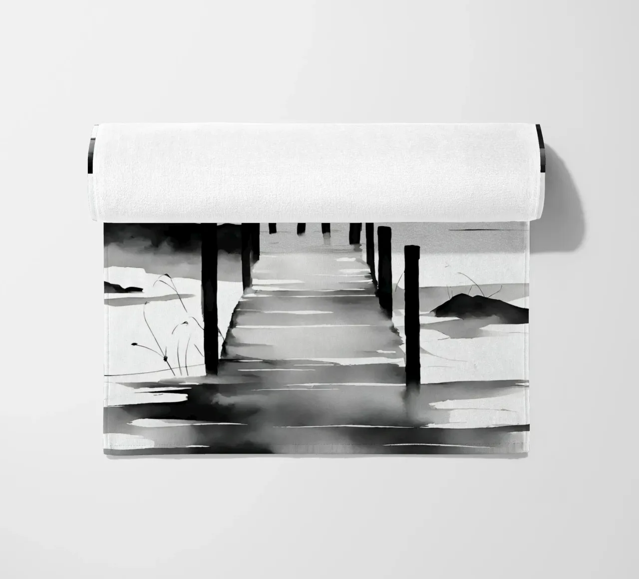 Steg am See - Aquarell beach towel by Ohkimiko